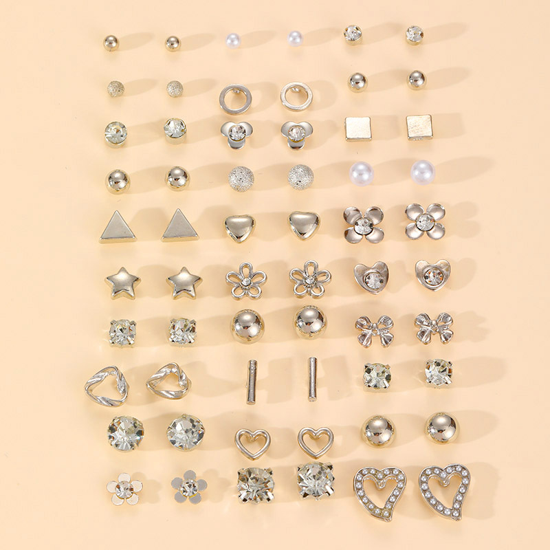 30pcs Flower Heart Rhinestone Stud Earrings Set
